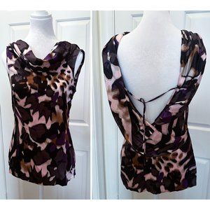 Escada Silk Draped Neck Open Back Top / 34 Small / Floral Blouse / EUC / Silk